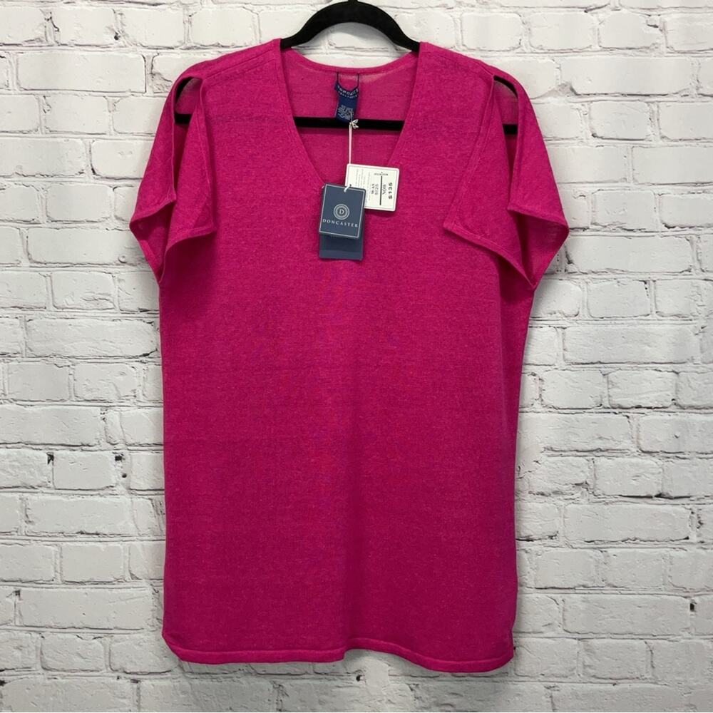 Don Caster Tunic Women’s Size M Pink Linen Blend Split Sleeve Lightweight Casual